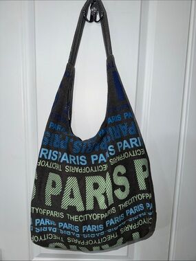 Robin Ruth Paris Print Hobo Bag in Black and Blue-Green
